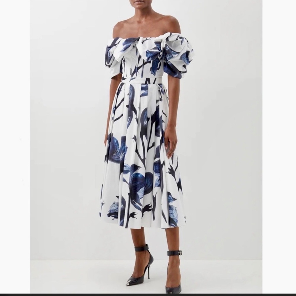 Alexander McQueen Ruffled Floral-Print Cotton Poplin Corset Maxi Dress - Picture 4 of 12